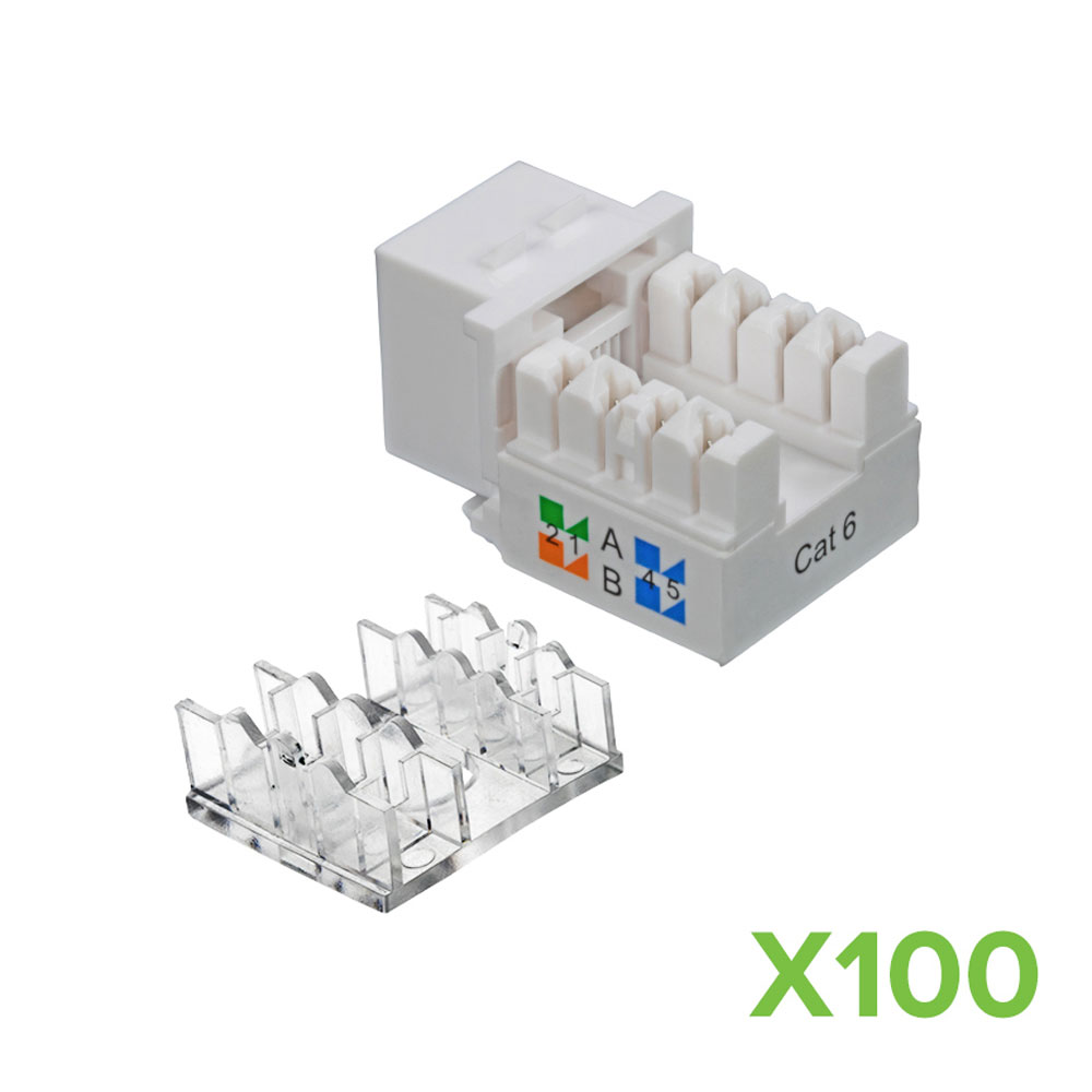 100 pack lot Keystone Jack Cat6 White Network Ethernet 110 Punchdown 8P8C - Afbeelding 2 van 4