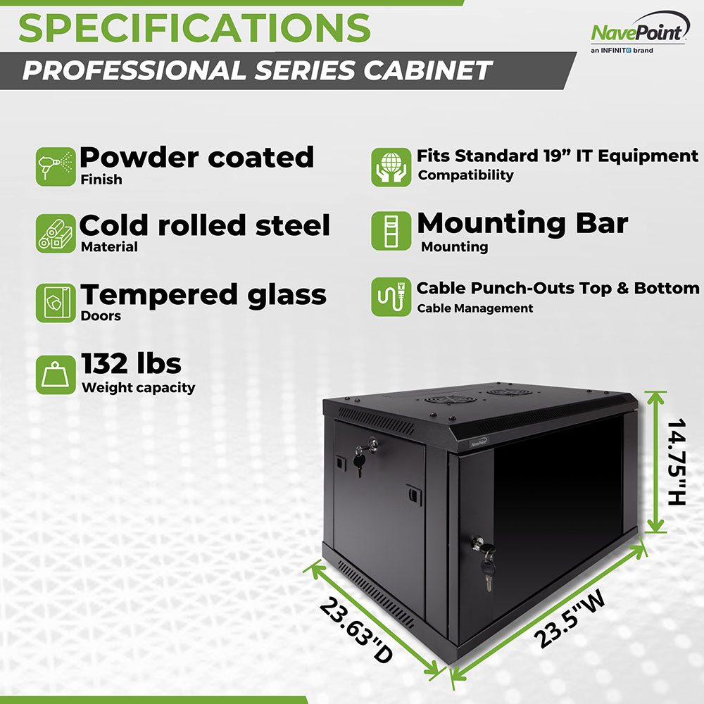 IT Wall Mount Network Server Data Cabinet Rack Glass Door Locking Lock & Key - Picture 11 of 14