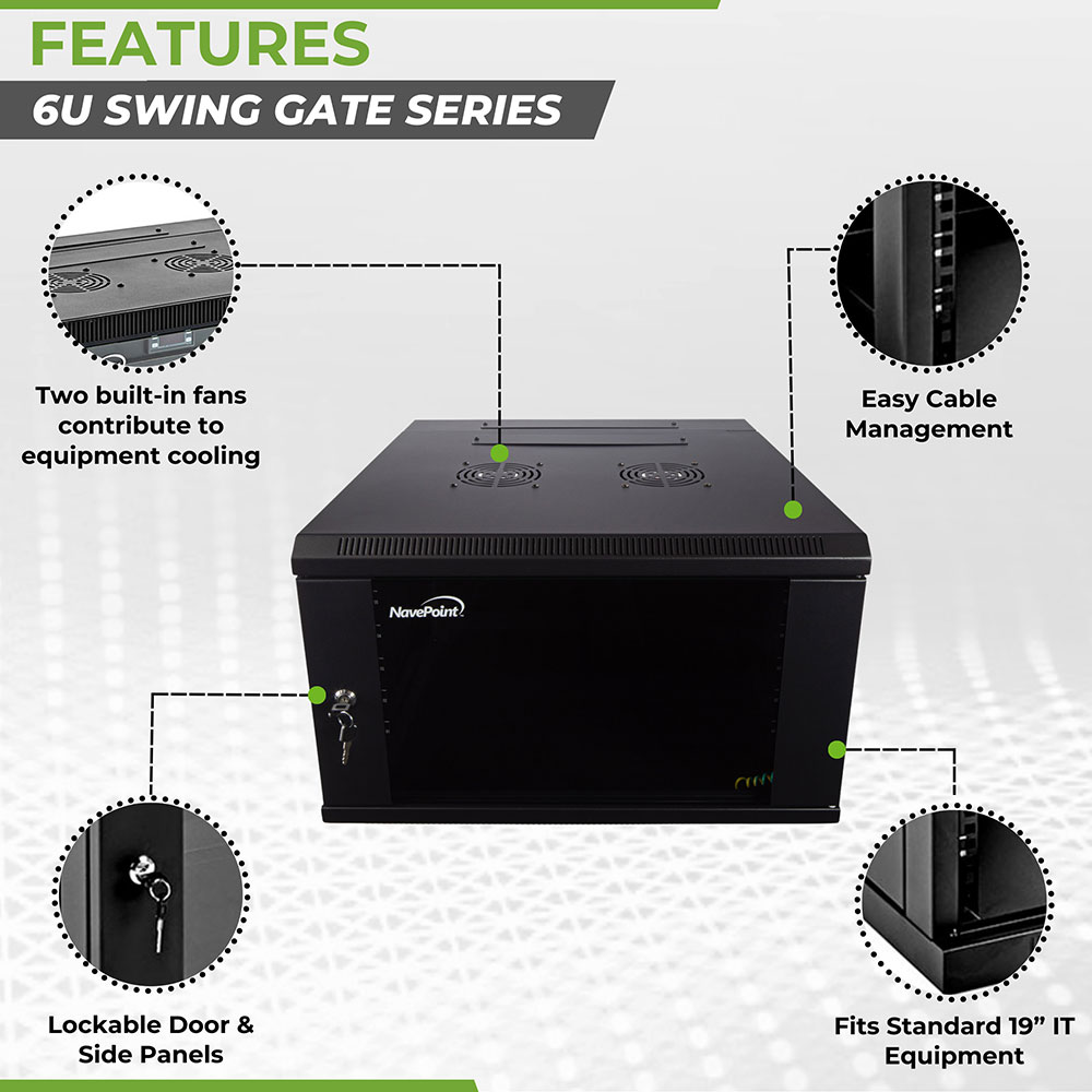 NavePoint Armadio di Rete a Parete per Apparecchiature Informatiche 19", A/V con Porta in Vetro - Foto 4 di 17