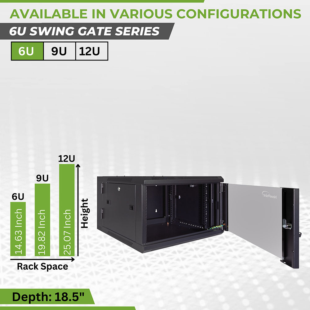 NavePoint Armadio di Rete a Parete per Apparecchiature Informatiche 19", A/V con Porta in Vetro - Foto 5 di 17
