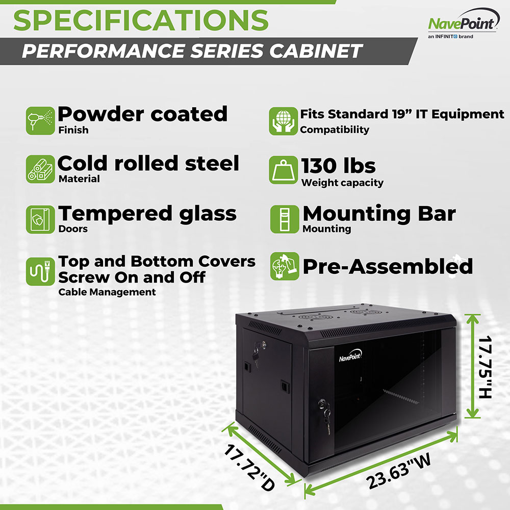 NavePoint Wall Mount Network Server Cabinet for 19” IT Equipment, A/V, Lockable - Picture 11 of 14