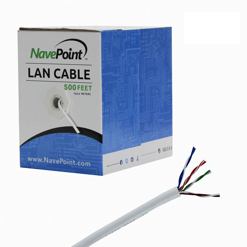 CAT5e 500FT UTP Cable Solid 24AWG White Ethernet LAN Bulk Wire CAT5 RJ45 10-pack