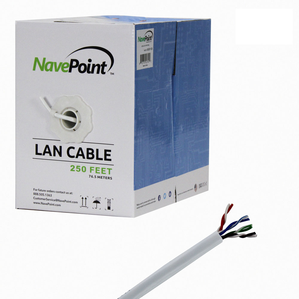 CAT5e 250FT UTP Cable Solid 24AWG White Ethernet LAN Bulk Wire CAT5 RJ45 10-pack