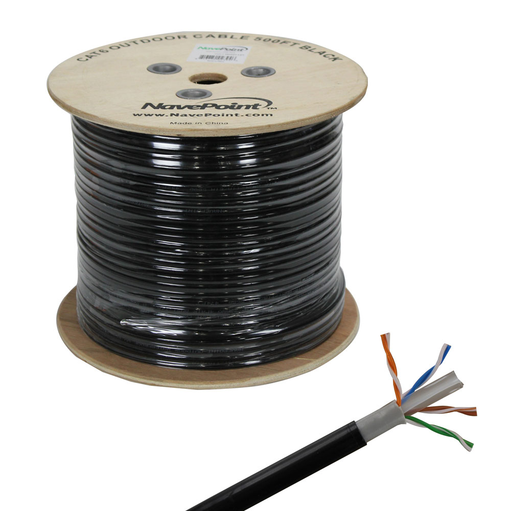 Pack de 10 CAT6 500FT UTP cuivre massif enterrement direct extérieur LDPE 23AWG noir - Photo 1/4