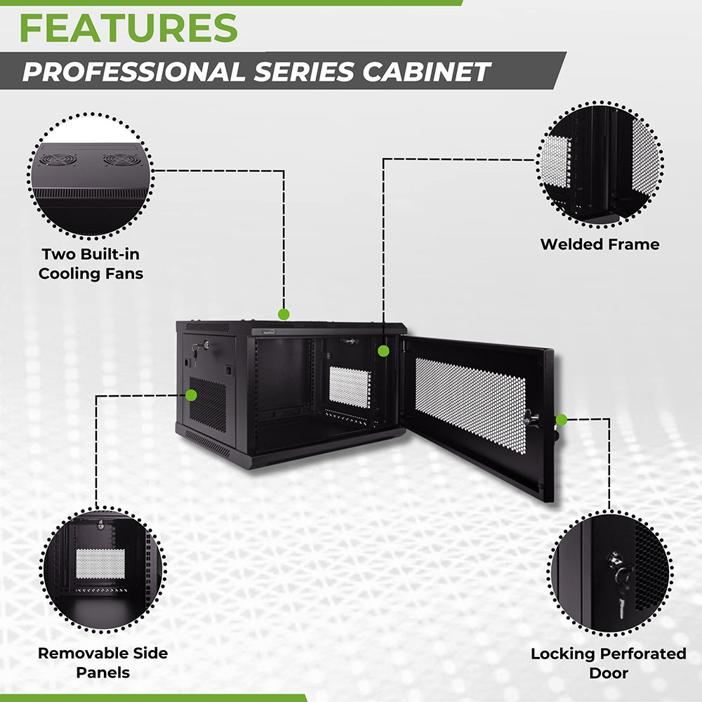 NavePoint Wall Mount Network Cabinet for 19” IT Equipment, A/V Gears, - Picture 3 of 13