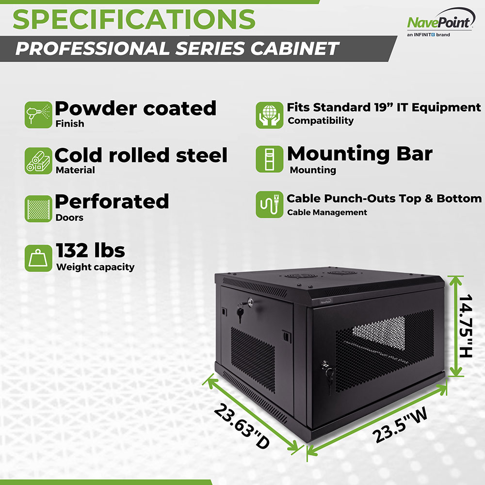 NavePoint Wall Mount Network Cabinet for 19” IT Equipment, A/V Gears, - Picture 5 of 13