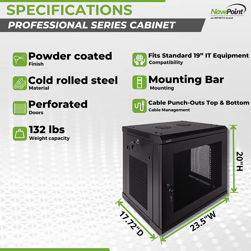 NavePoint Wall Mount Network Cabinet for 19” IT Equipment, A/V Gears, - Picture 11 of 13