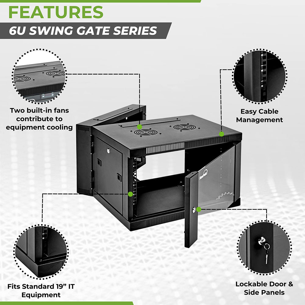 NavePoint Wall-Mount Network Cabinet for 19" IT Equipment, A/V with Glass Door - Picture 3 of 18