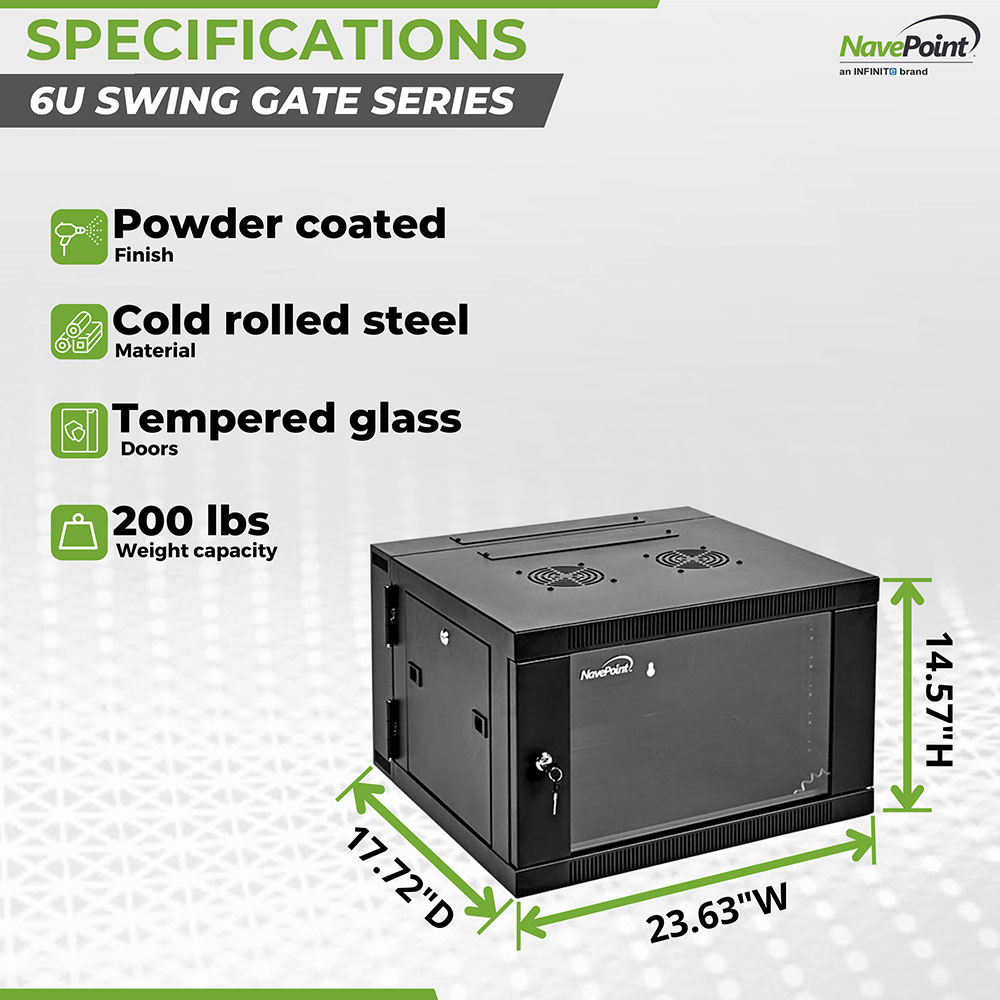 NavePoint Wall-Mount Network Cabinet for 19" IT Equipment, A/V with Glass Door - Picture 5 of 18