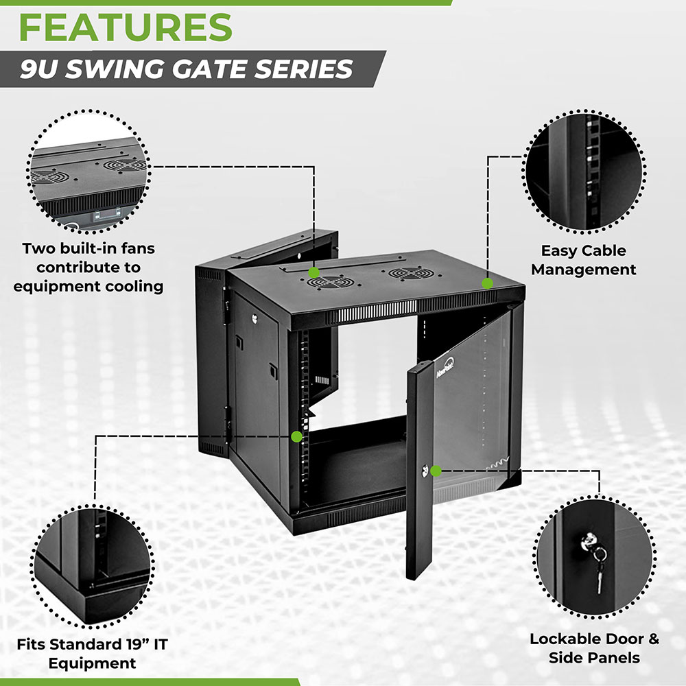 NavePoint Armadio di Rete a Parete per Apparecchiature Informatiche 19", A/V con Porta in Vetro - Foto 7 di 17