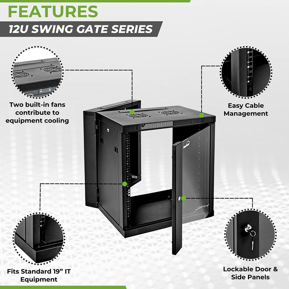 NavePoint Armadio di Rete a Parete per Apparecchiature Informatiche 19", A/V con Porta in Vetro - Foto 13 di 17