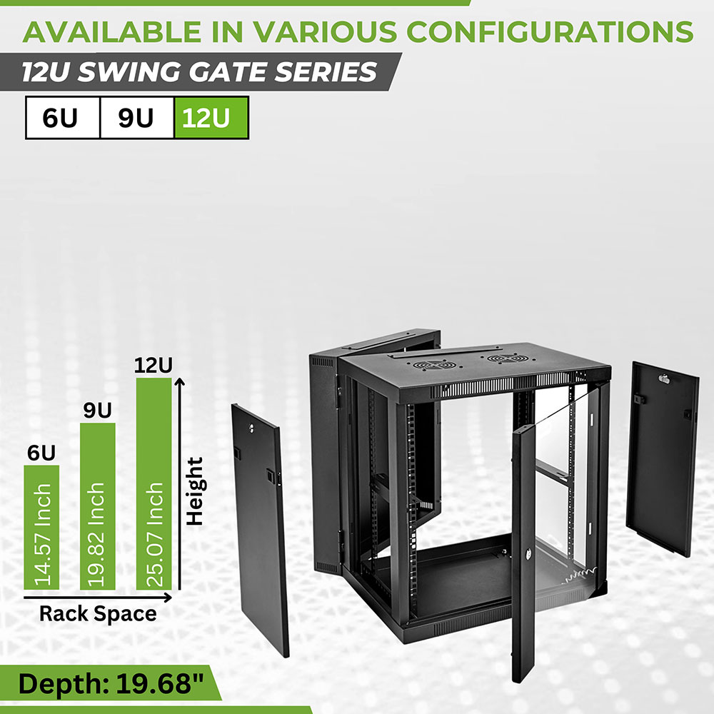 NavePoint Armadio di Rete a Parete per Apparecchiature Informatiche 19", A/V con Porta in Vetro - Foto 14 di 17